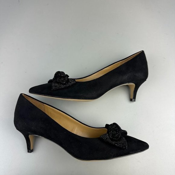 J. Crew Factory Crystal Bow Kitten Heels in Black - Picture 3 of 6